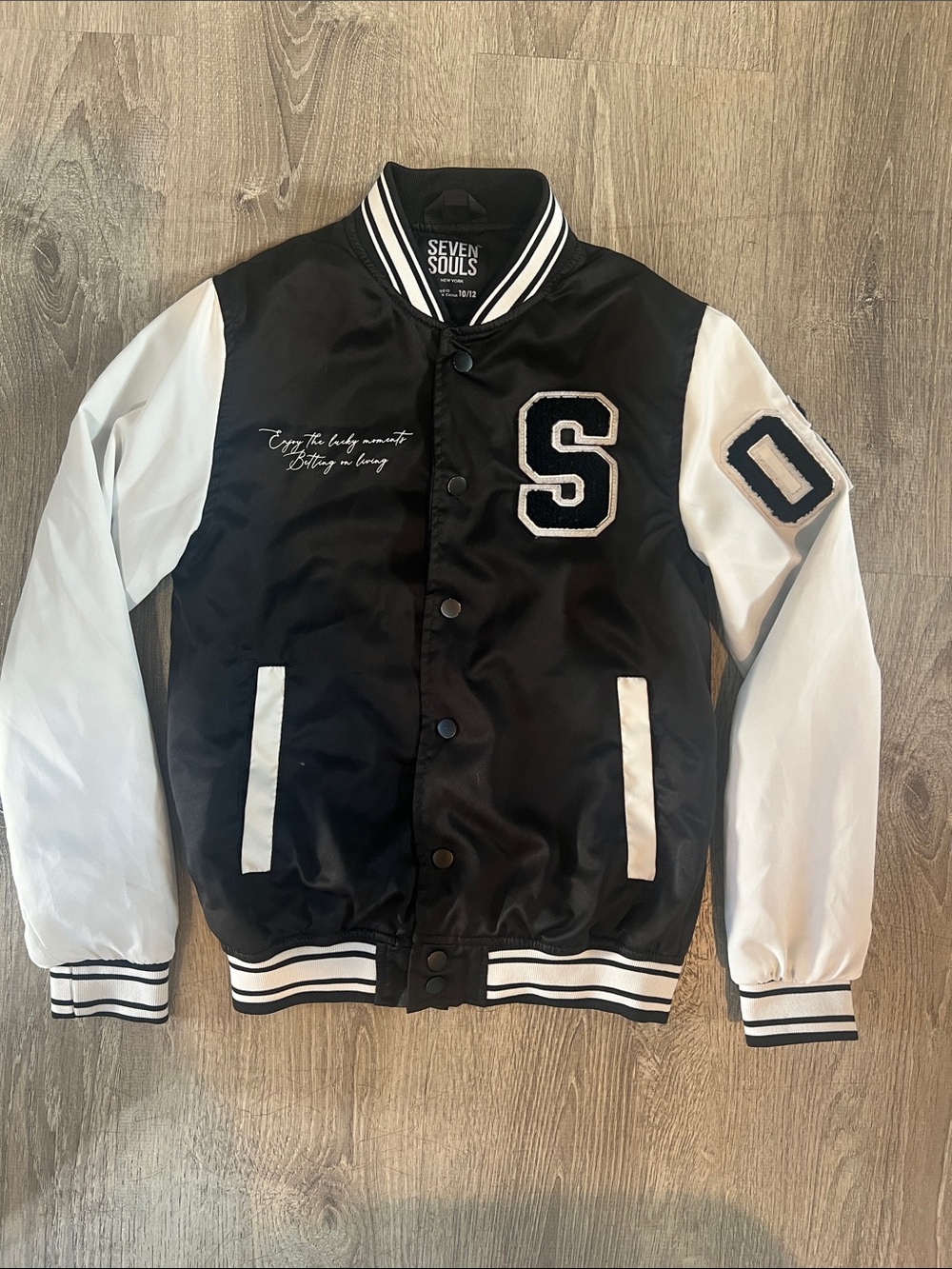 Seven Souls Black & White Varsity Jacket for Boys/Girls 10/12
